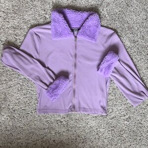Shein Lavender Fleece-Collar Zip Front Jacket